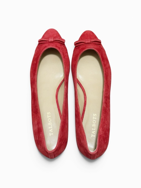 Talbots Shoes - Talbots Vibrant Red Suede Edison Bow-Detail Women's Flats Sz. 10M
